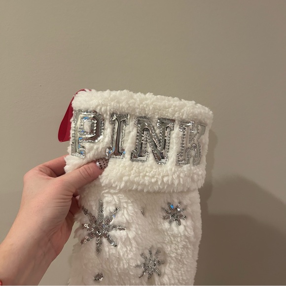 PINK Victoria's Secret Festive White and Pink Stocking - Picture 4 of 5